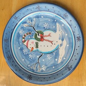 Holiday / Christmas Festive Blue Ceramic Snowman Plate